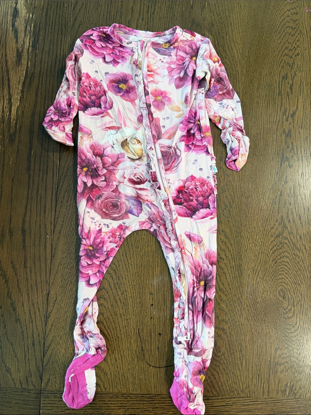 Posh Peanut bamboo Pink Floral Footed One-Piece